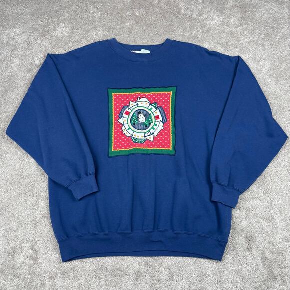 Vtg Ugly Christmas Sweatshirt Size 18W Quilted Applique Snowman Crewneck - Picture 1 of 5